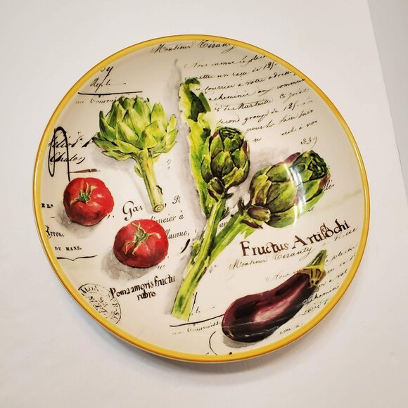 Williams Sonoma 2009 Marche Artichoke 13" Pasta Serving Bowl Gold Rim Portugal - Picture 1 of 7